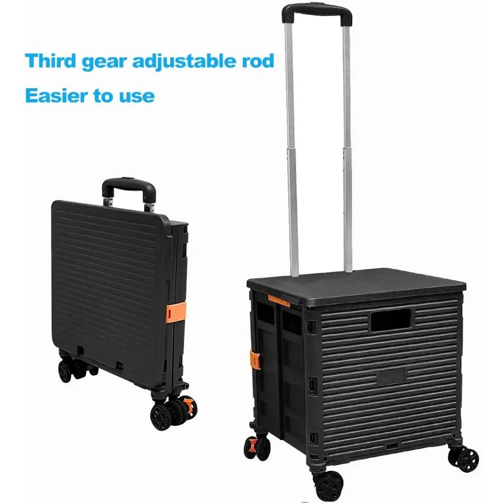 عربة أدوات قابلة للطي مع غطاء، عربة دوارة محمولة للتسوق والسفر والتخزين، باللون الأسود #5