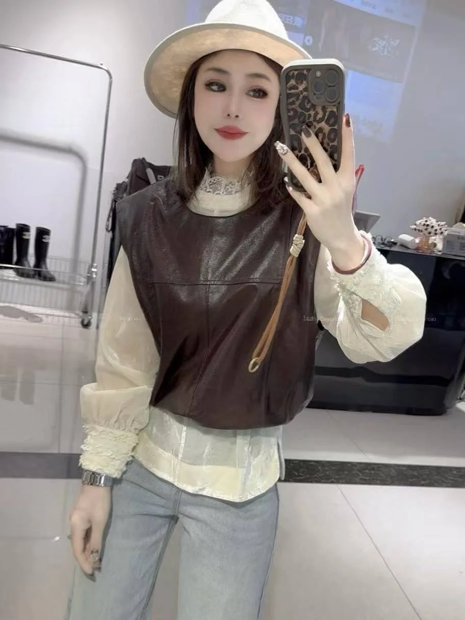 

2026 New Women's Genuine Leather Vest ort Svel Outerwear Slimming Versatile Trendy Commute Sle eepskin Leather