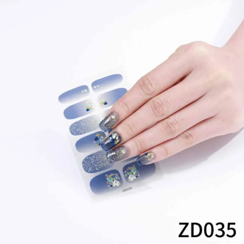 Full Cover Nail Art Stickers Star Drill Decorated Nail Wraps Tips Waterproof Adhesive Nail Polish Strips Wearable Fake Nails