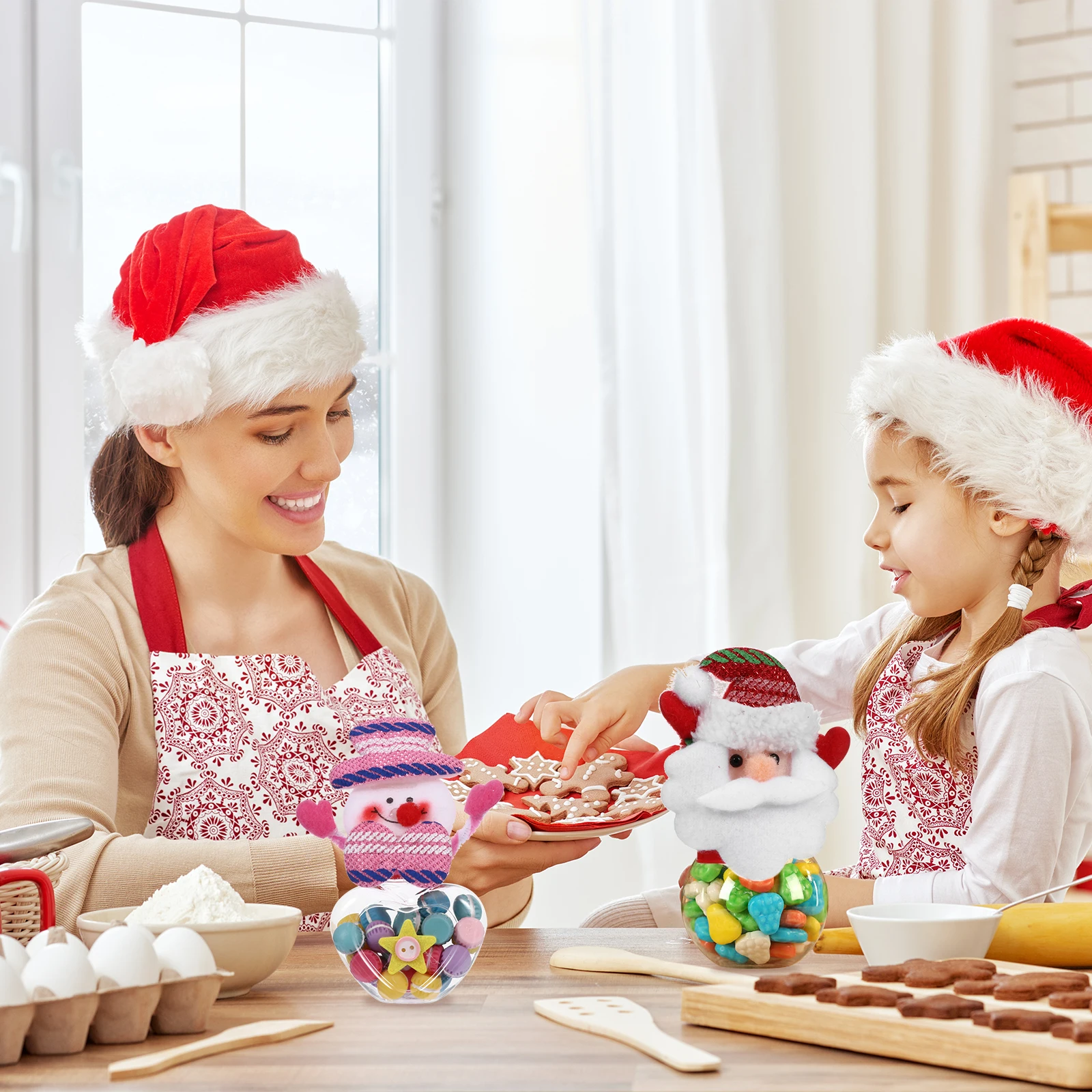 

5 Pcs Christmas Candy Jar Decorations with Lid Treat Plastic Container Gingerbread