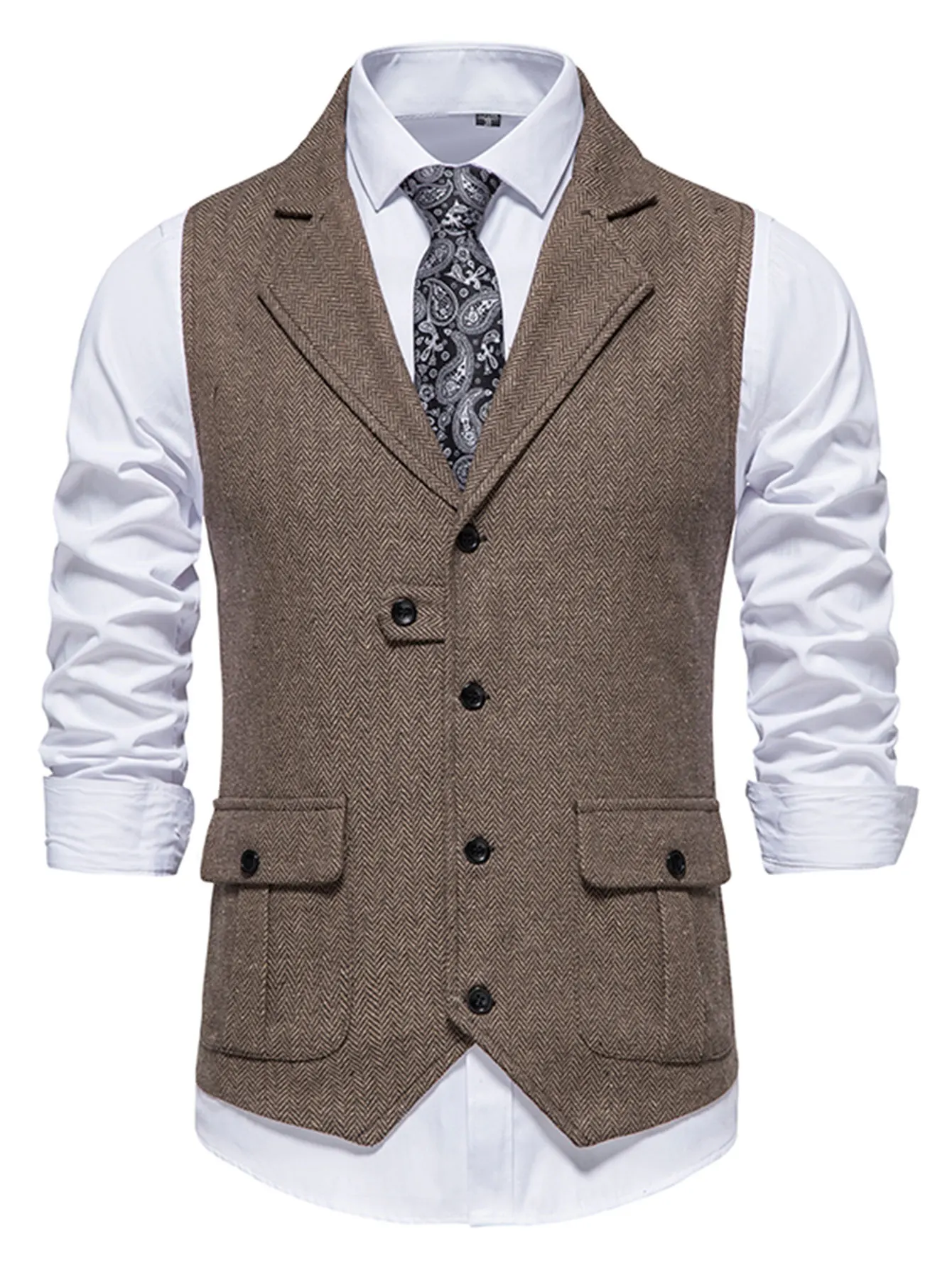 Fashion Elegant Men\'s Herringbone Waistcoat for Business Banquets and Weddings Stylish and Comfortable Men\'s Casual Vest