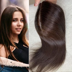 16 inch Brown Scalp Silk Base Topper Brazilian Virgin Human Hair Toupee Women Silicone Skin Base Hairpiece For Less Hair