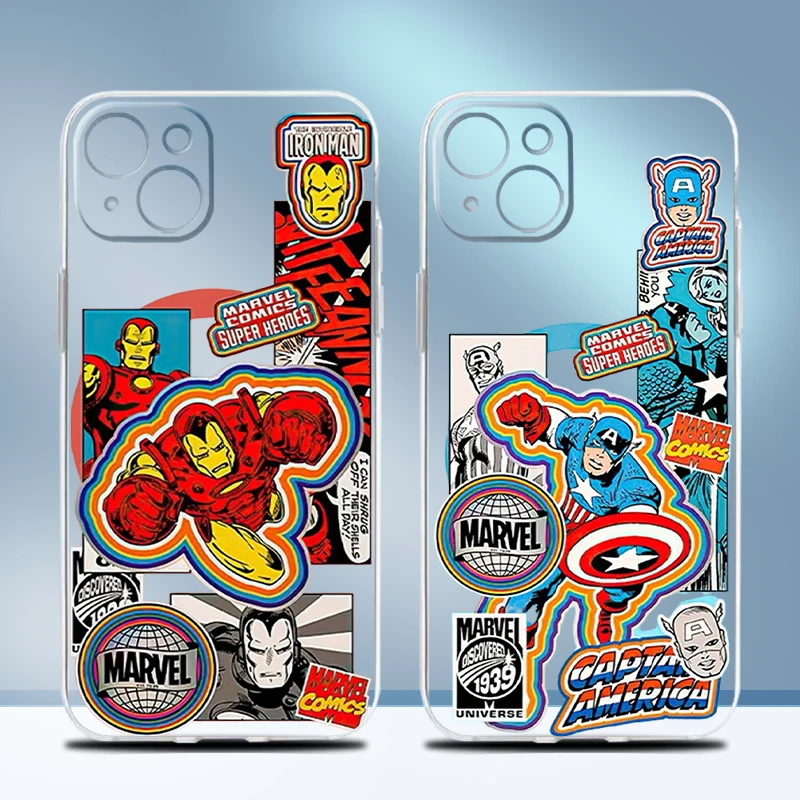 Custodia per telefono con Logo Marvel Captain America per iPhone 15 14 13 12 11 Pro Max Mini SE2 6 6S 7 8 Plus Cover TPU Carcasa Back Shell