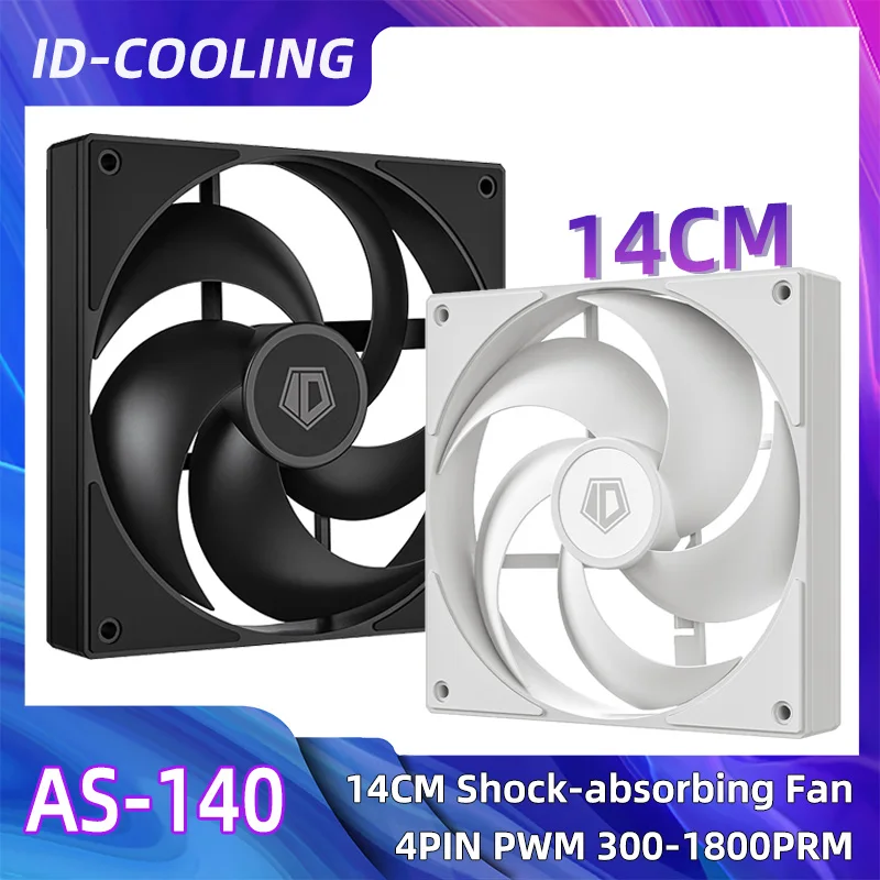 ID-COOLING AS-140 Computer Case Fan 14cm 4Pin PWM Intelligent Temperature Control Quiet Cooling Fan For Computer Water Cooler