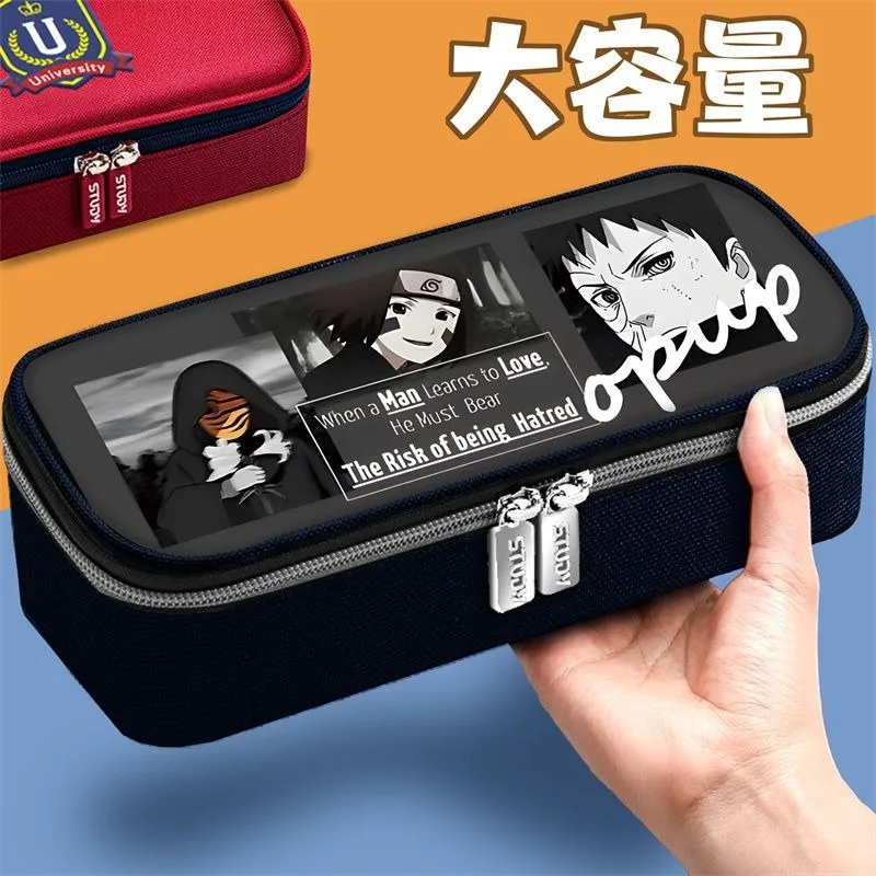 Naruto anime peripherals Sasuke cartoon pencil bag boys stationery box large capacity stain-resistant cartoon pencil box gift