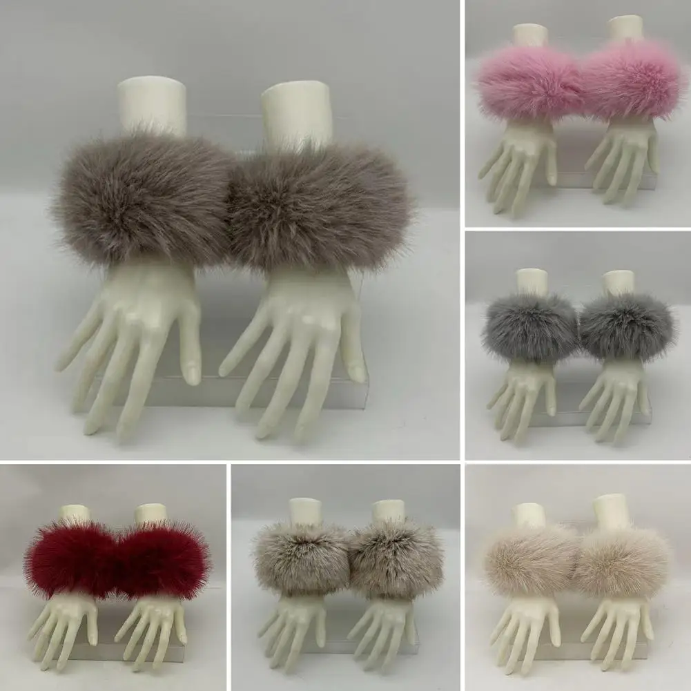 1 paire de chauffe-poignets en fausse fourrure pour femmes, manchettes moelleuses en peluche, housse thermique coupe-vent pour vestes et pulls