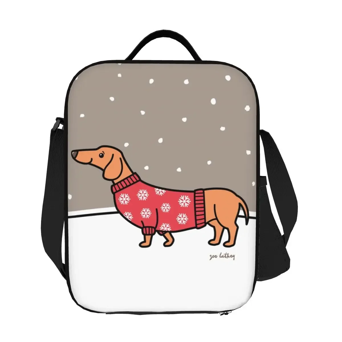 Christmas Dachshund In The Snow Insulated Lunch Bags for Puppy Dog Resuable Cooler Thermal Food Bento Box Kids School Children