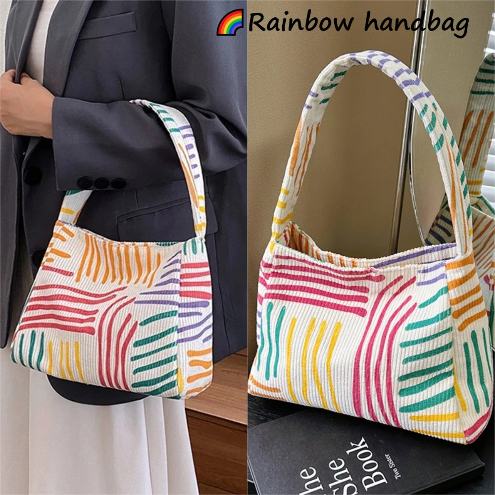 

Colorful Stripes Corduroy Cosmetic Bag Portable Travel Toiletry Bag Skincare Sundries Aesthetic Makeup Storage Bag-zmt