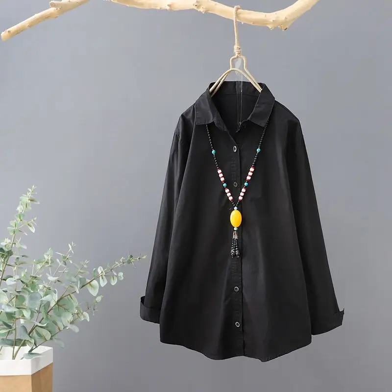 Retro Simple Cotton Linen Loose Long Sleeve Button Up Shirt Spring Autumn Casual Solid Tunic Top Blouse Women Blusas Clothes2023