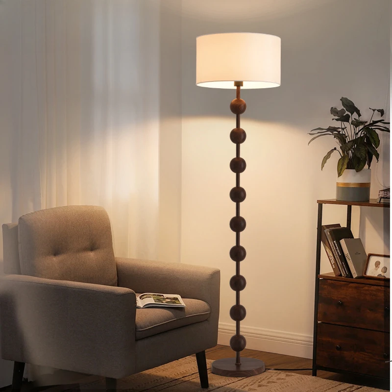 Simple Floor Lamp Living Room Sofa Logs Style Retro Bedroom 3-color Light Fabric Lampshade Bedside Advanced Sense Floor Light
