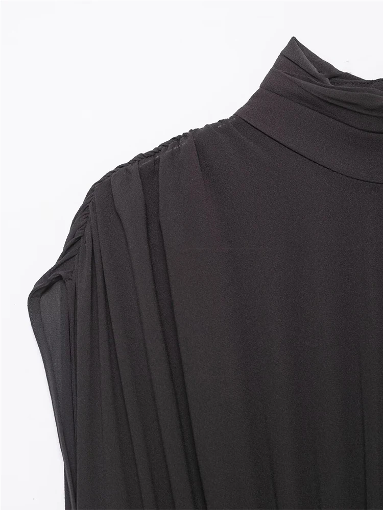 Mulheres lazer vestido 2025 moda feminina mangas curtas cor sólida splice rugas vestidos femininos verão outono elegante vestidos de festa