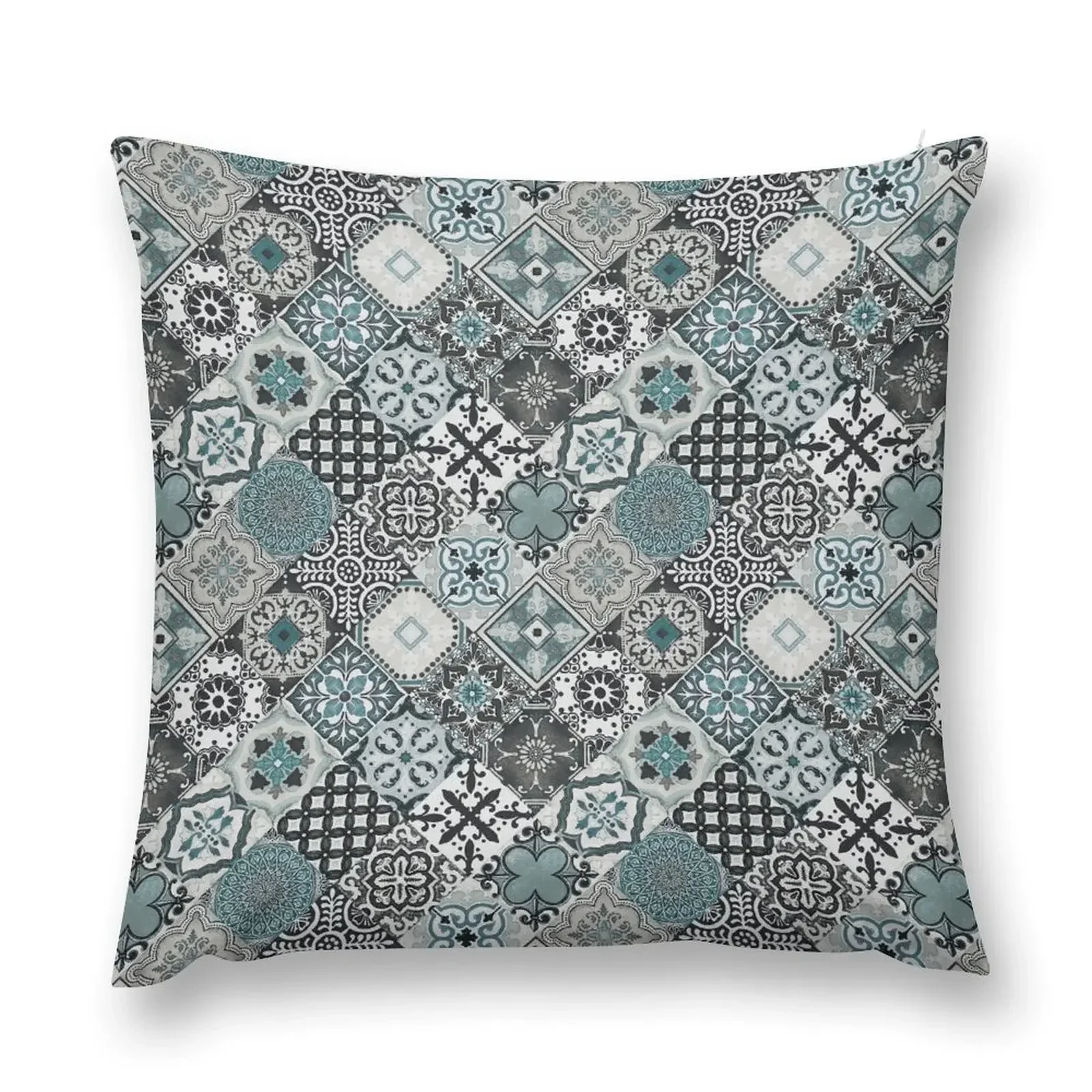 

Talavera Tiles Grey Mint Teal Blue Green Black White Throw Pillow Cushions Sofa Decorative Covers christmas pillowcases pillow