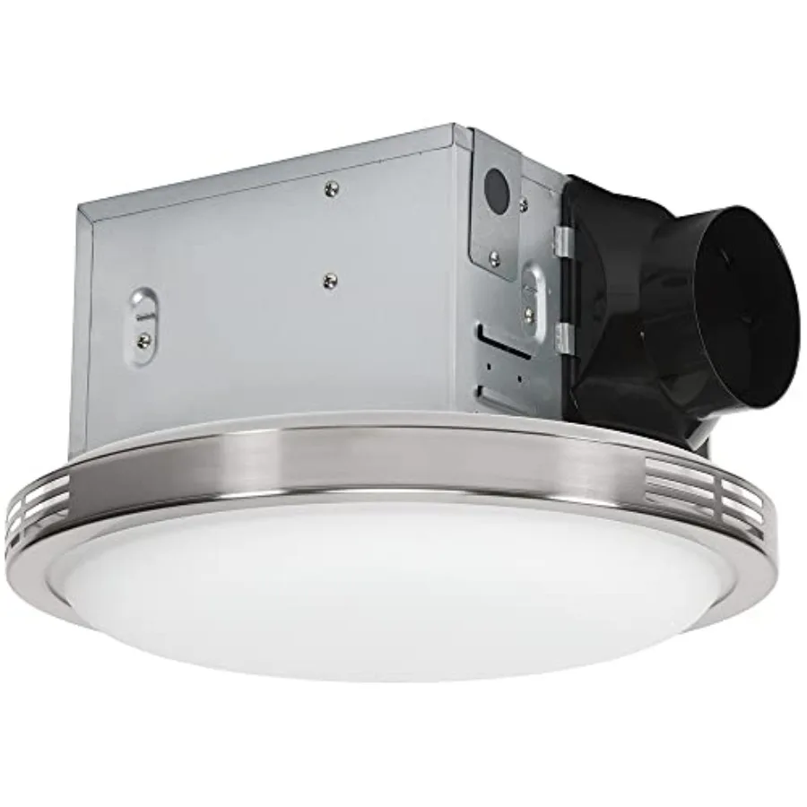 

Вентилятор для ванной комнаты с LED-подсветкой, потолочное крепление, бесшумная вытяжка, 2.5 Sones, 100 CFM, декоративная отделка из матового никеля