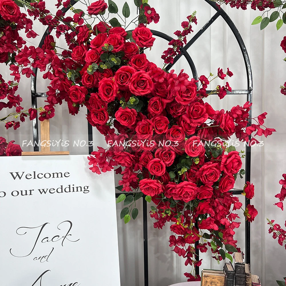 Artificial Pink Rose Arch with Green Leaves, Floral Backdrop Decor, Wedding Birthday Party Stage Background Prop for Event Decor
