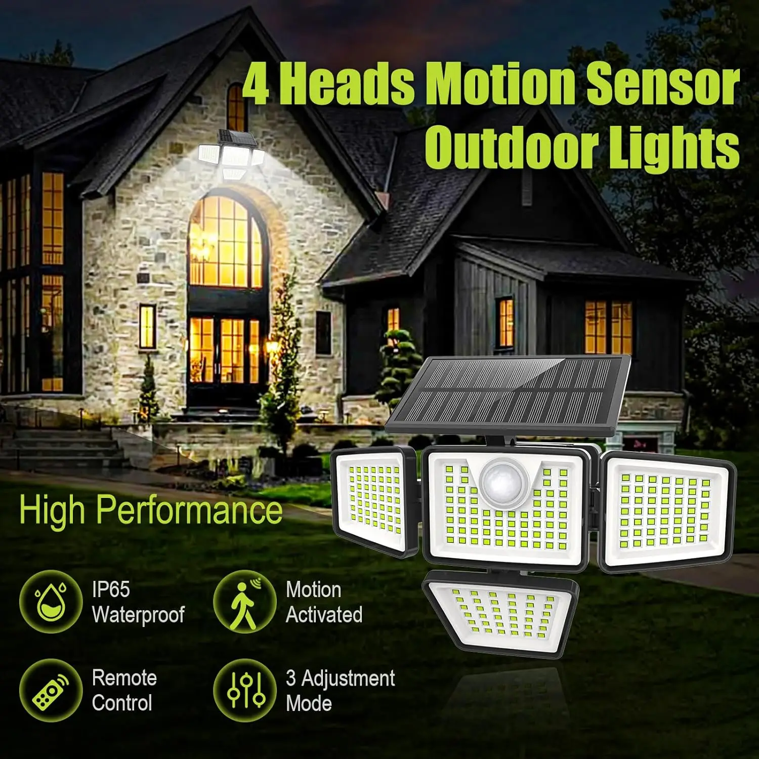 300LED Outdoor Solar Security Lights With Motion Sensor 3 Modes Flood Light Waterproof Wall Lamp For Garden Yard Patio Pathway