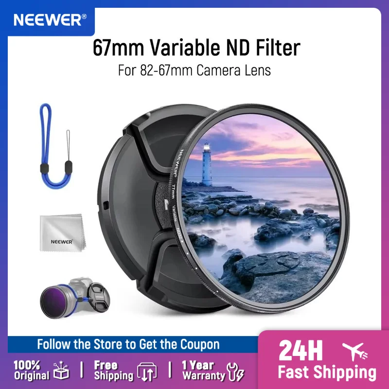 

NEEWER 77mm ND2-32 Variable ND Filter with Lens Cap Multicoated Optical Glass Camera Photography Accessories
