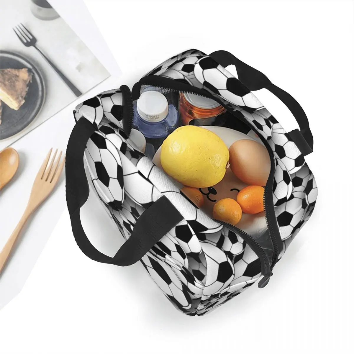 Football Insulated Lunch Bag High Capacity Soccer Balls Sports Reusable Thermal Bag Tote Lunch Box College Picnic Food Bag