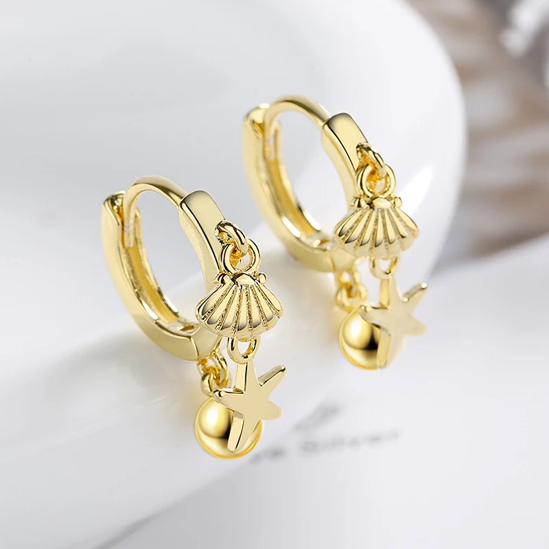 925 Sterling Silver Ear Needles Scallop Stud Earrings Shell Pendant Hoop Earrings Vintage Exquisite Fashion Party Jewelry Gifts