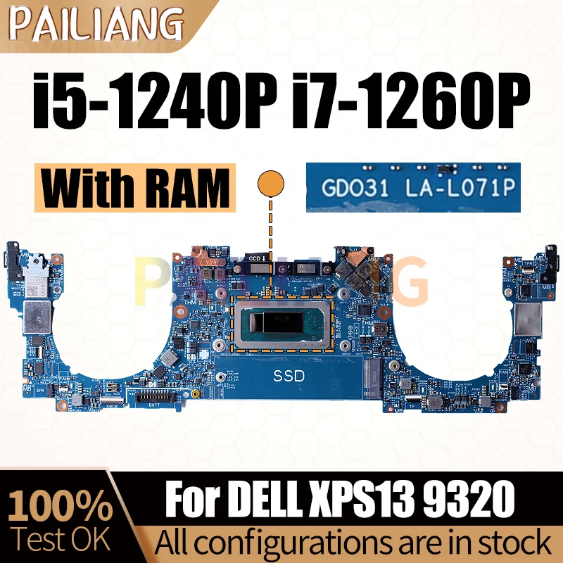 

For Dell XPS13 9320 Notebook Mainboard Laptop LA-L071P i5-1240P SRLD6 i7-1260P With RAM 0CW9KM 0P9FNW Motherboard Full Tested