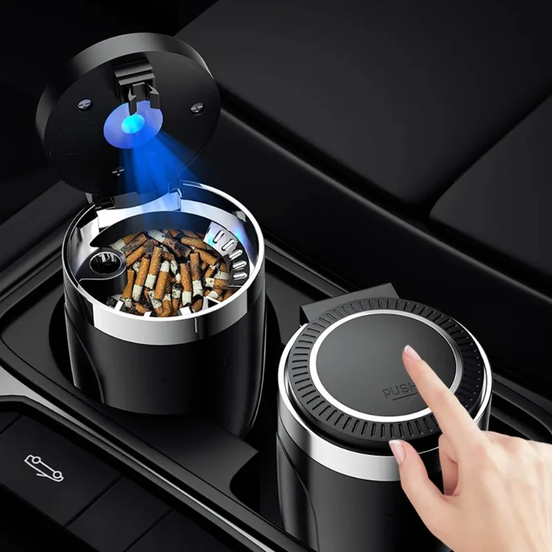 

Car Cigarette Ashtray Cup With Lid With LED Light Portable Detachable Vehicle Ashtray Holder Cigarette Ashtray Interior Parts