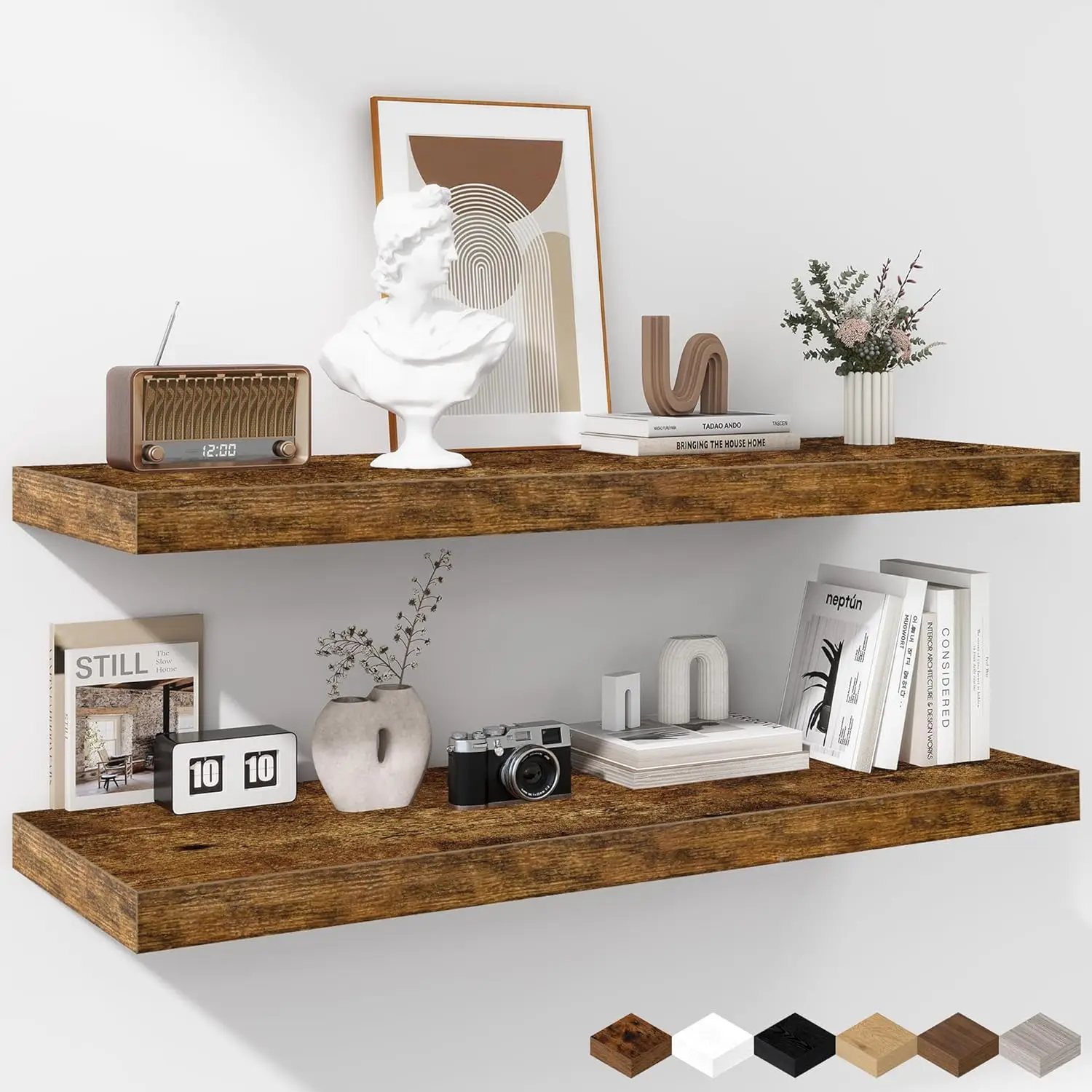

Floating Shelves - 2 Pack 12 Inch Rustic Wooden Wall Shelves - Extra Deeper & Thicker Wall Mt Strg Shelf for Living Rm, Kit..