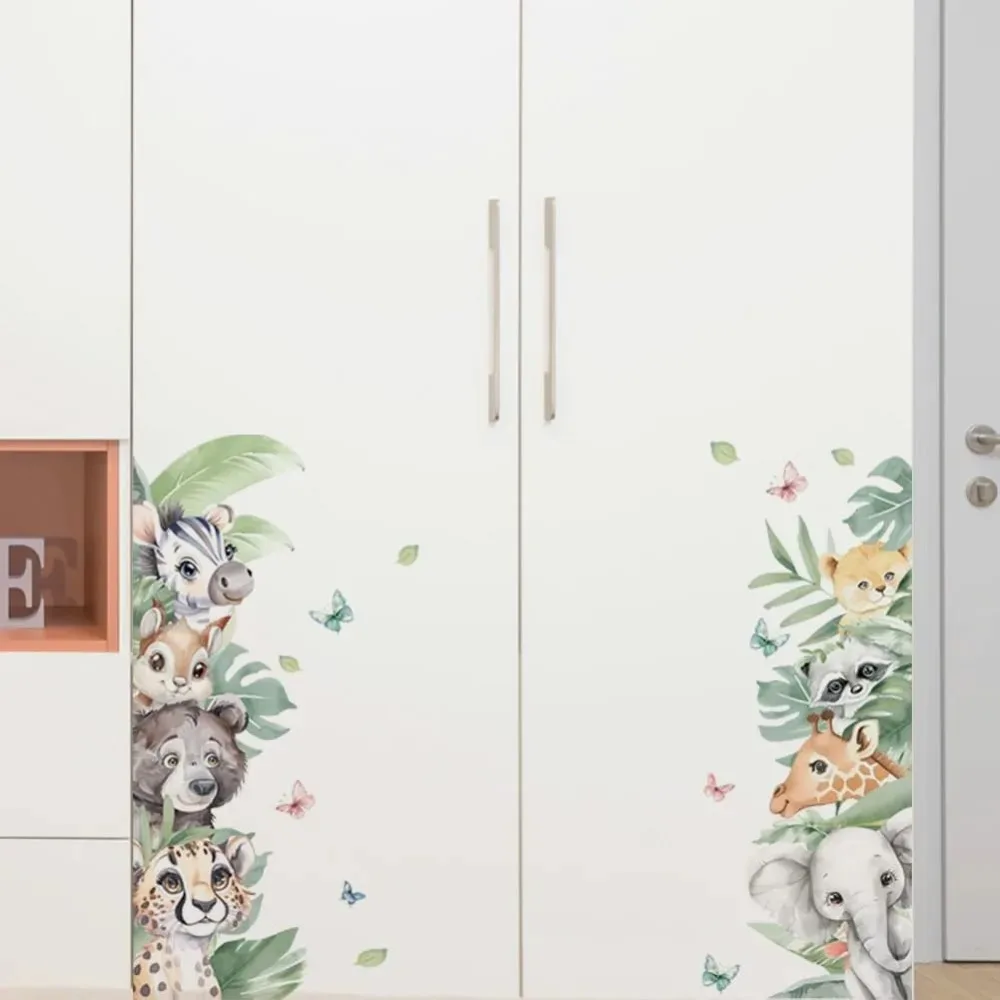 

Wall Stickers Decal Decor Cute Jungle Animals Removable Peel and Stick 2 Sheets 11.8" x 35.4" Vinyl 3D Wall Murals making kit