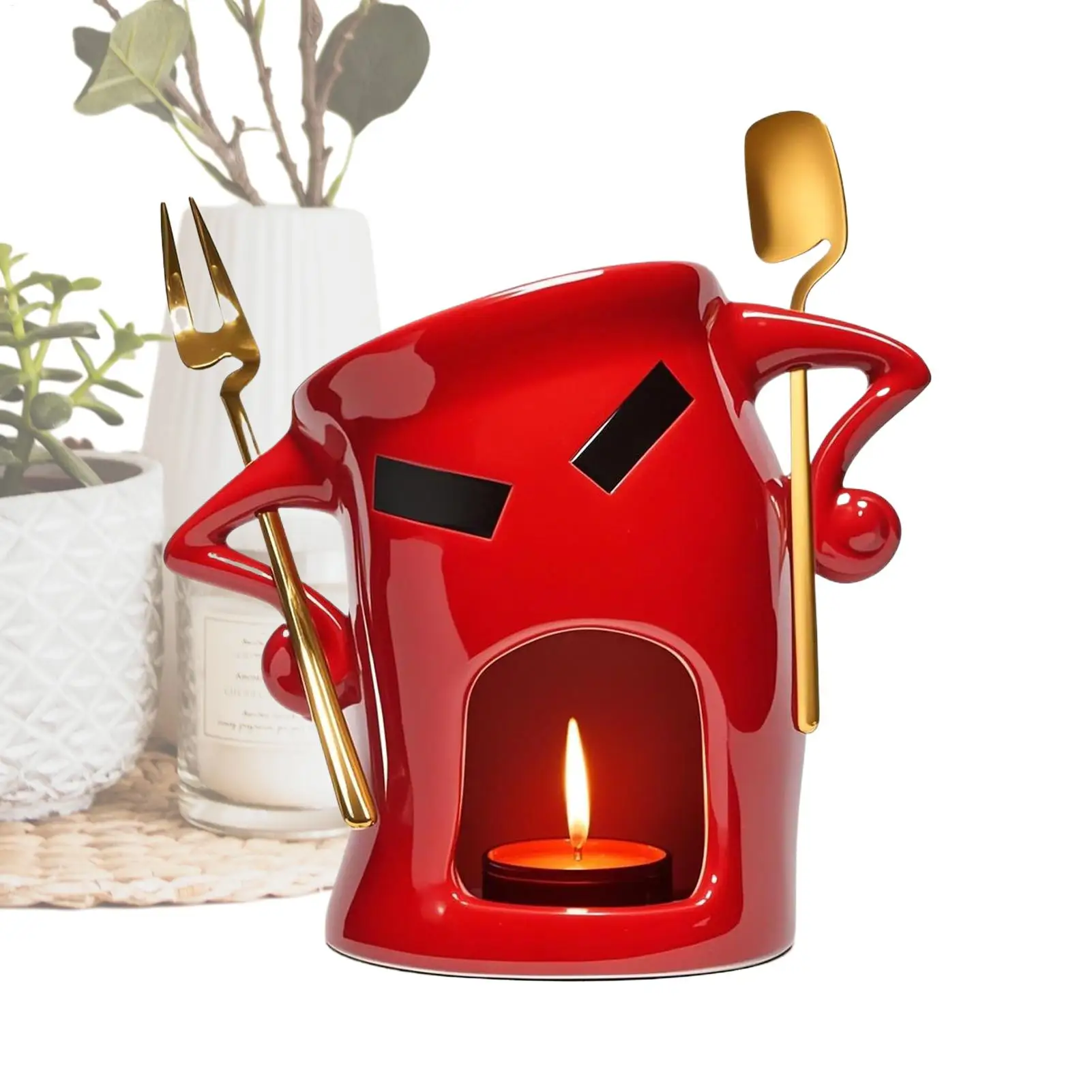 

Fondue Mug Candle Warmer Ceramic Candle Chocolate Melting Cup Fork Spoon For Strawberries Biscuits Birthdays Parties Family