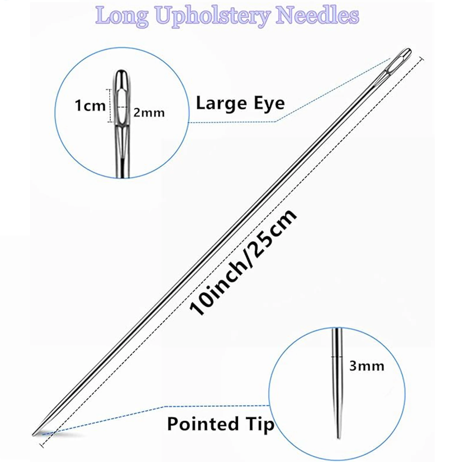 6 Pcs 6/10/12 Inch Long Upholstery Needle Hand Sewing Needle for Webbing, Sewing Edges and Stitching Through Padding