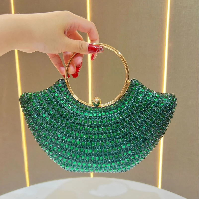 

Lady Rhinestone Shiny Clutch Bag Luxury Sparkling Full Diamond Metal Handle Handbag for Evening Wedding Dinner Dress Bags Chain