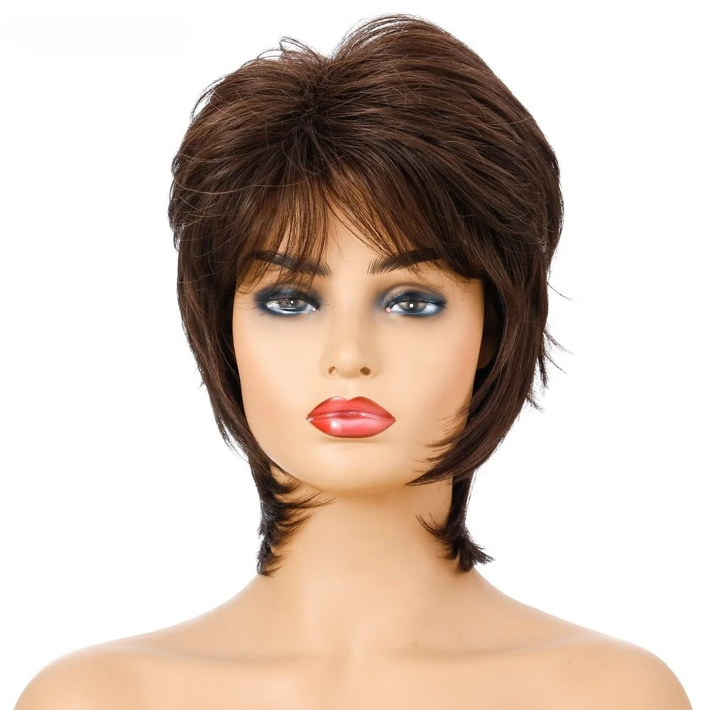 Women Short  Brown Pixie Cut Bob Bob Wavy Hair Cosplay Synthetic Hair Wigs