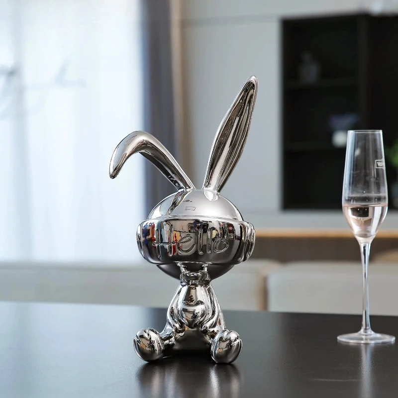 High End Love Rabbit Statue, Resin Flocking Craft Decor, Sofa Table Cabinet Ornament, Sophisticated Living Room Soft Accent
