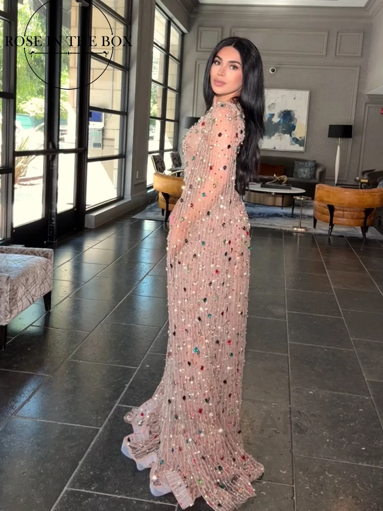 

BABYONLINE Saudi Arabia Dubai Luxury Evening dresses 2025 Cape Sleeve Multi Color Embellished A-Line Beaded Crystal Modest Gown