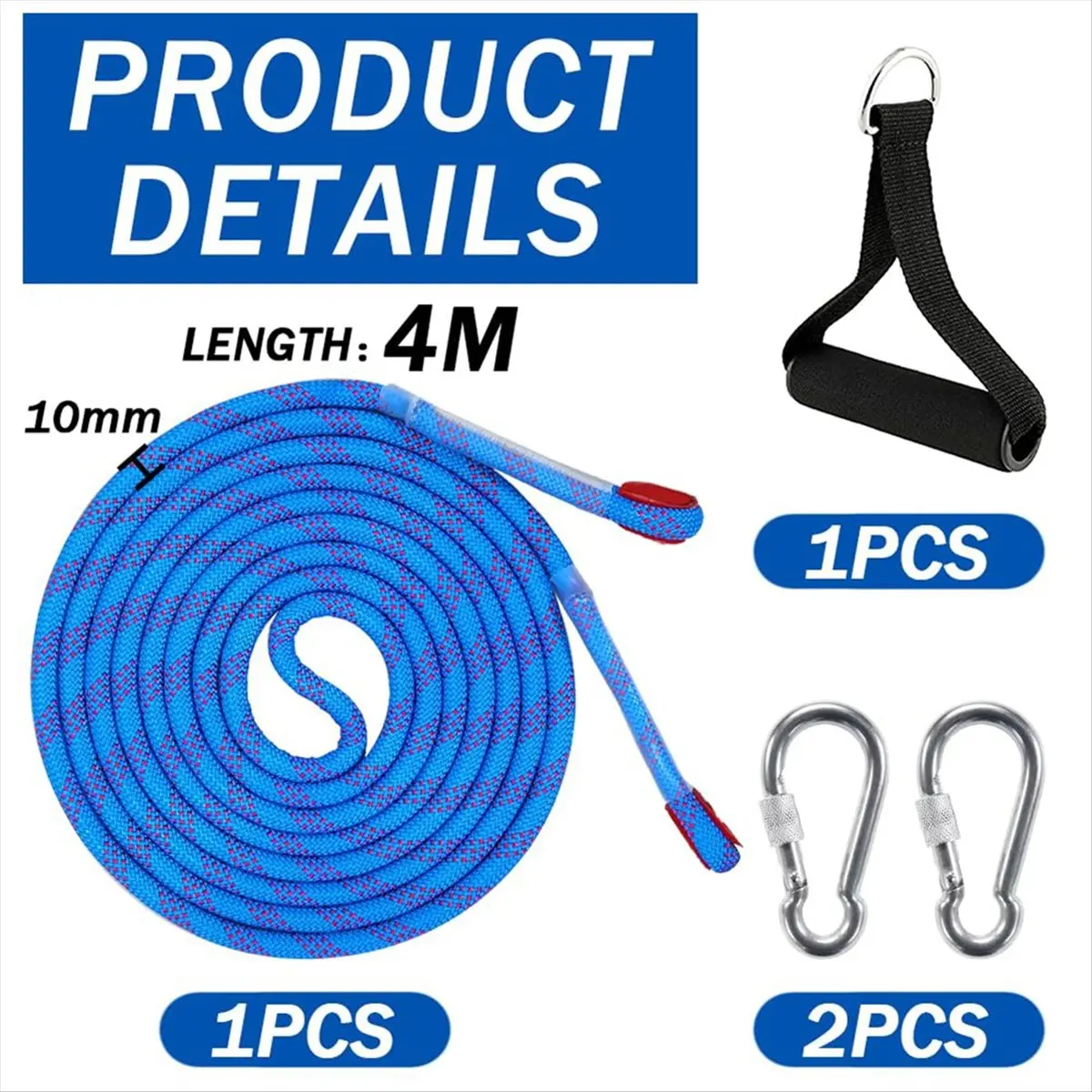 A89X Sledge Rope with Carabiner, Thick Sledge Rope Diameter 10 mm, 4 m Sledge Lead with Handle,for Sledges, Sledge Pull Rope