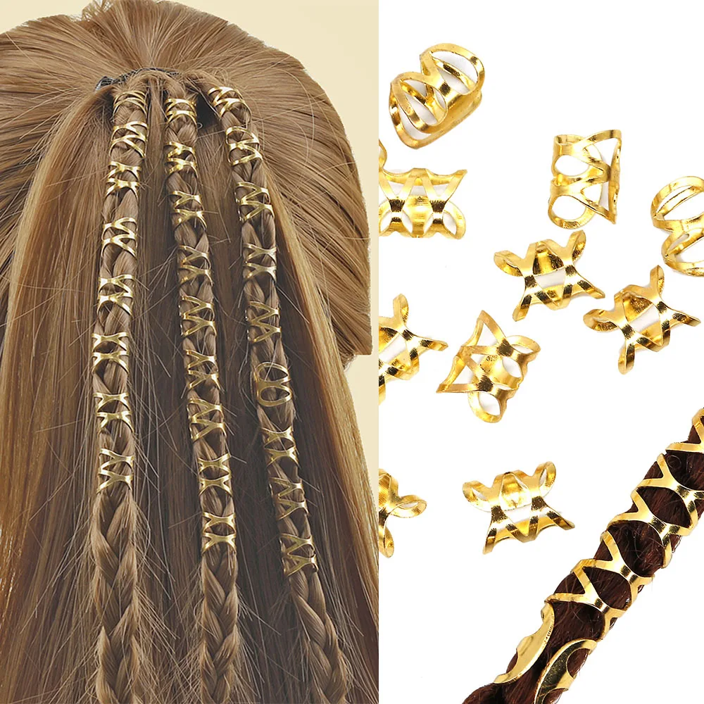 100PCS Golden and Sliver Dreadlocks Beads Hair Braid Rings Clips Dread Locks Metal Hair Braiding forDreadlock Accessories