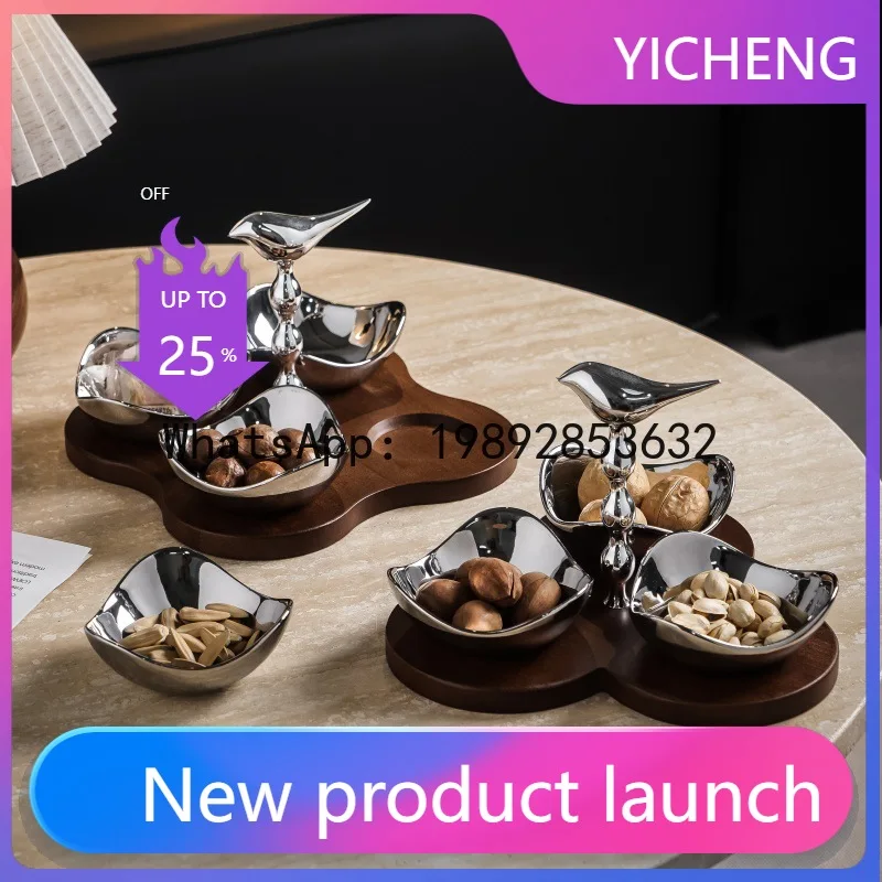 

HYS simple newlywed festive magpie grid ceramic fruit plate electroplating high-end sense home plus nut plate ornament souvenir