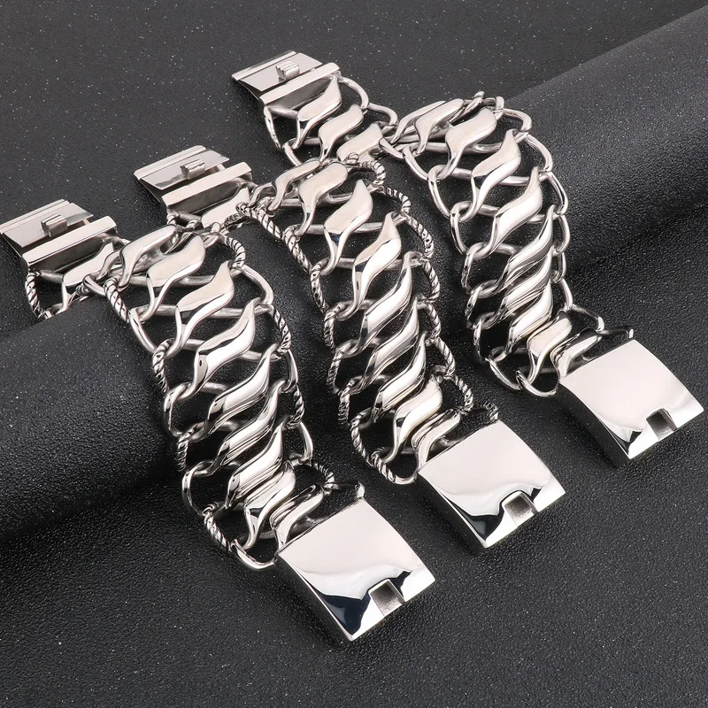 42mm Wide Punk Rock Titanium Steel Hollow Number 8 Infinite Cuban Link Chain Bracelets for Men Jewelry Drop Shipping