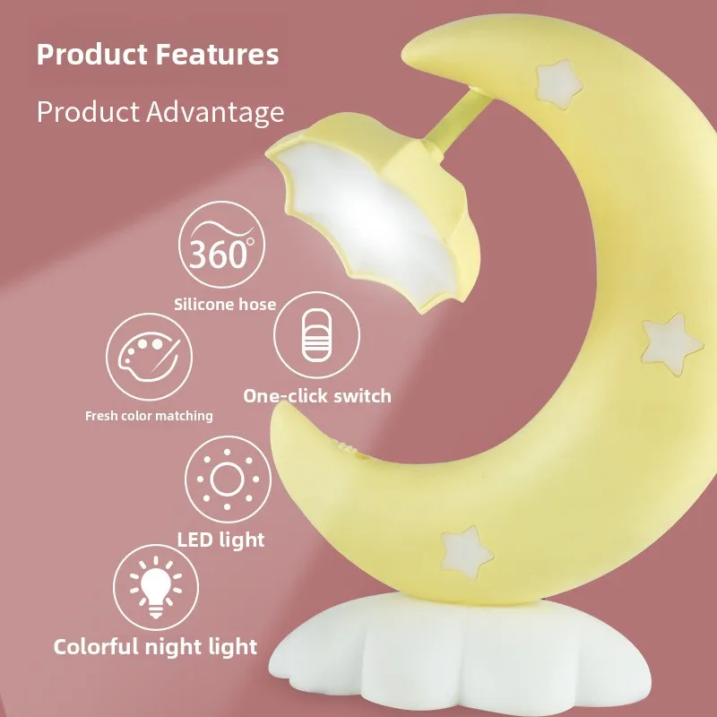 مصباح نجمة القمر مع ضوء LED USB قابل لإعادة الشحن ضوء الليل للأطفال الحضانة غرفة نوم مكتب ديكور لطيف ستار ضوء القمر هدية فكرة #3
