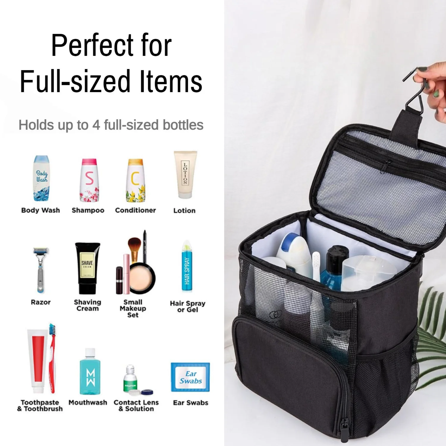 Portable Large Capacity Toiletry Bag With Metal Hook, Travel  Bag, Breathable Mesh Hanging Cosmetics