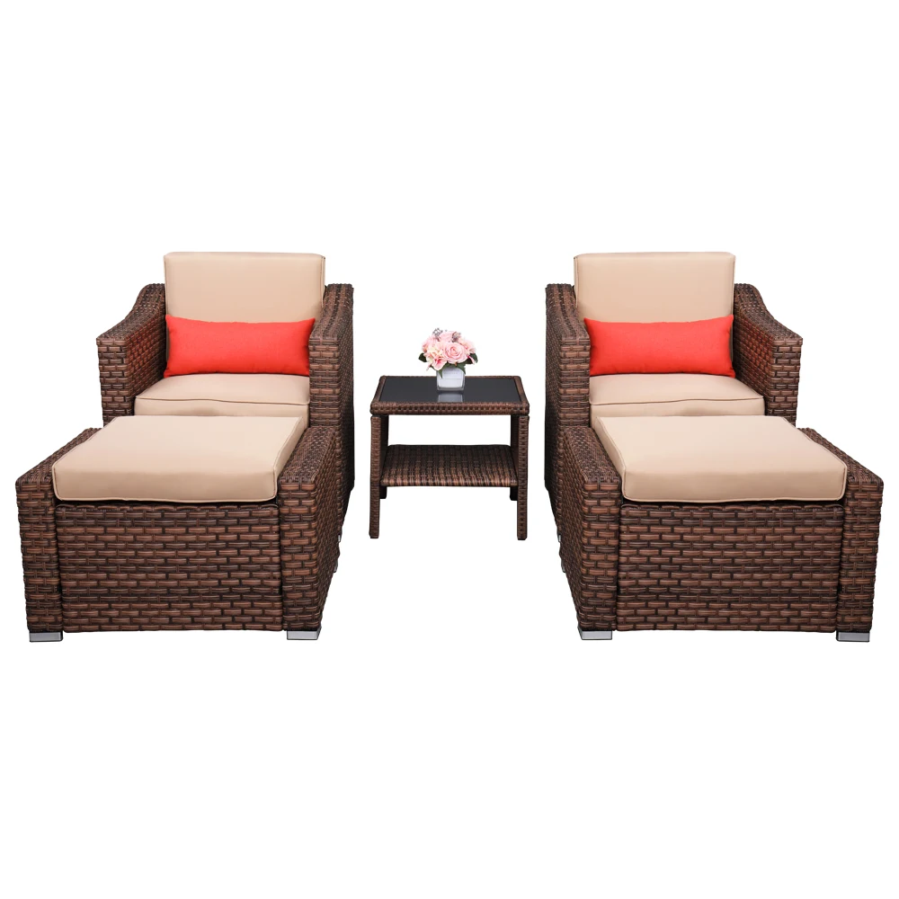 

Wide Rattan Double Contiguous Rattan 5-Pcs Suit 2 Single Sofa 2 Pedals 1 Double Coffee Table Outdoor Patio Furniture Brown[US-W]