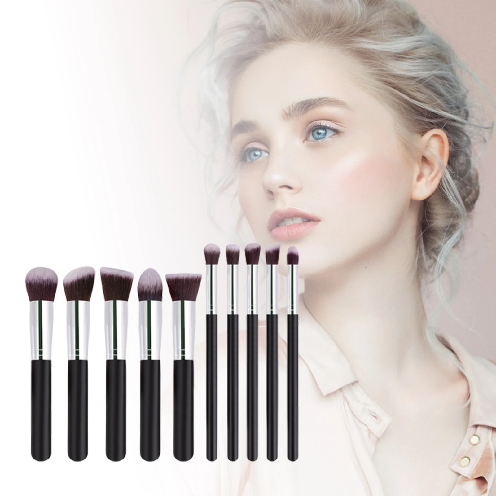 10pcs Cosmetics Brushes Beauty Tools Makeup Brush Kit with Wood Handle for Eyeshadow Blending Eyebrow Eyeliner EIG88