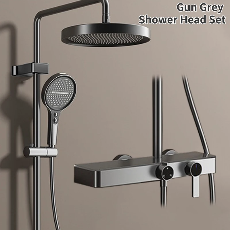Gunmetal grey whole set of shower head set with pressure increase and giant screen top spray multi-functional hand spray