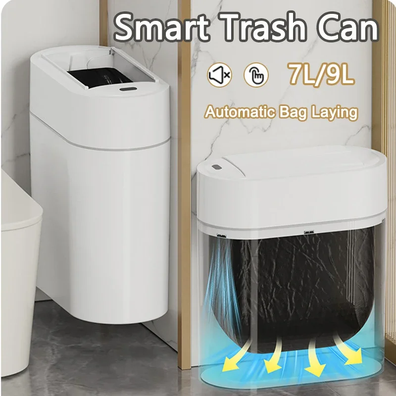 

Two-way Automatic Bagging Adsorption Rubbish Bin 9L Smart Sensor Trash Can with Lid Home Wall Mount Kitchen Dustbin Garbage Can