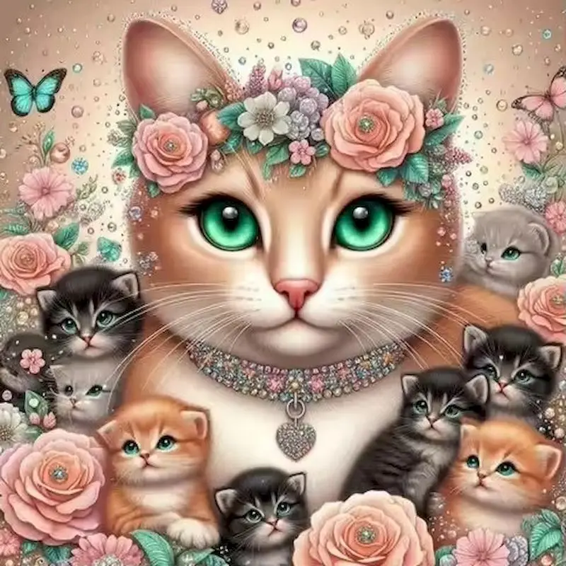 GATYZTORY 5D-Diamantgemälde zum Selbermachen, Katze, Tier, voller Platz, runder Bohrer, Blumenstickerei, Handarbeit, Wanddekoration