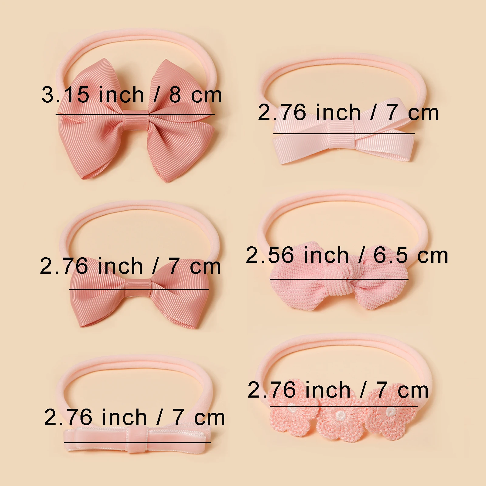6 stuks beige nylon haarband verschillende stijlen boog hoofdtooi accessoires voor baby meisjes foto decor verse hoofdband dagelijks gebruik