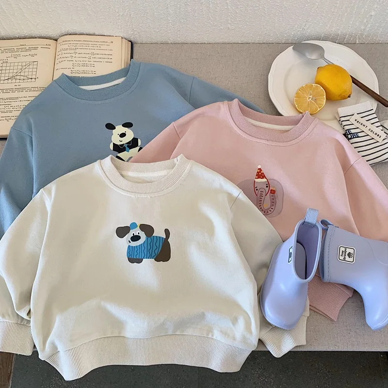 

2025 Autumn New Children Long Sleeve Sweatshirt Cotton Boys Girls Cartoon Print Pullover Kids Loose Casual Tops Baby Clothes
