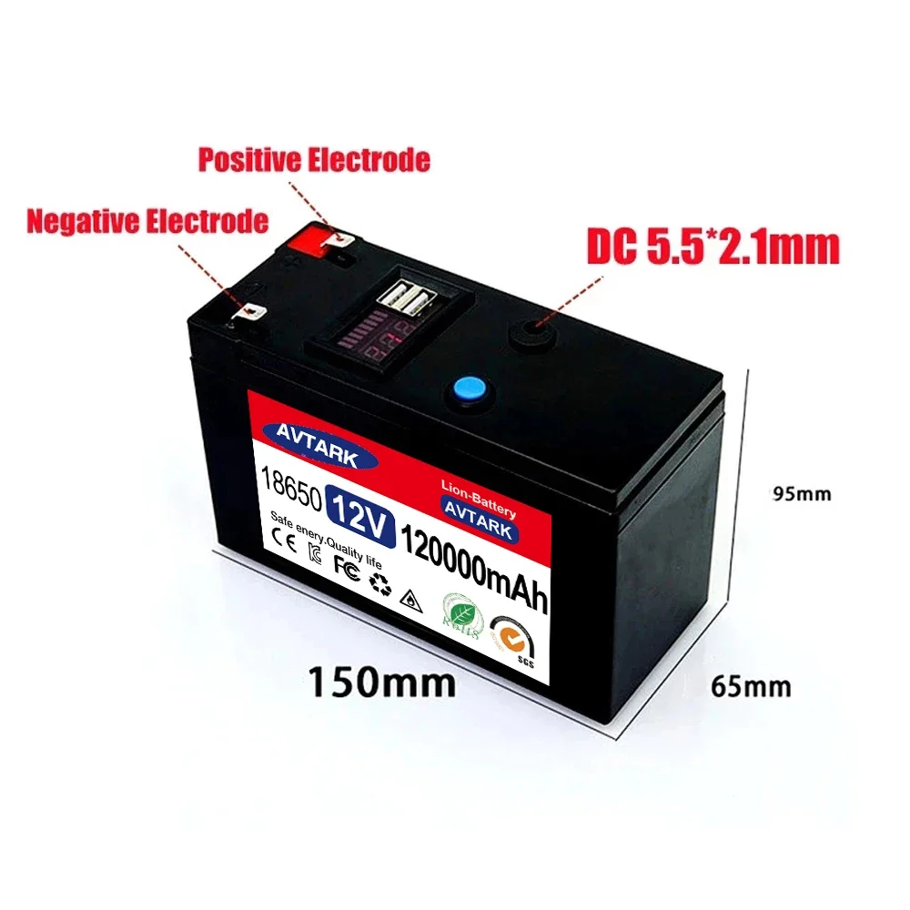 New 12V 45Ah 50Ah 100Ah 120Ah lithium Battery Pack Lithium Iron Phosphate Batteries Built-in BMS For Solar Boat+12.6V Charger