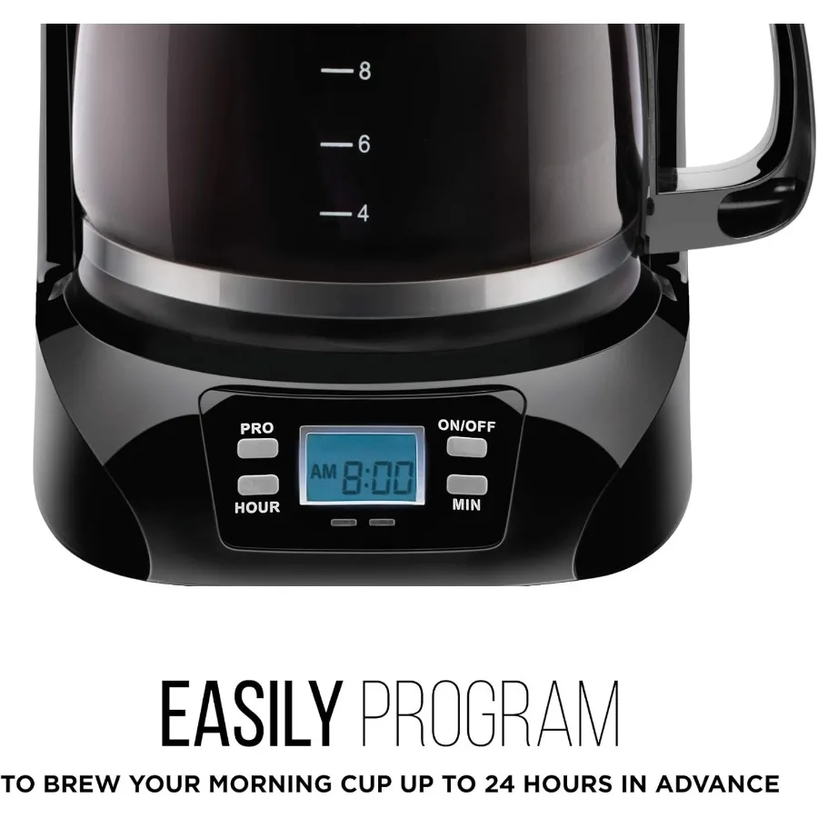12カップのプログラム可能な電気コーヒーメーカー、LCDディスプレイと自動抽出機能付き、家庭用またはオフィス用、自動シャットオフ機能付きA
