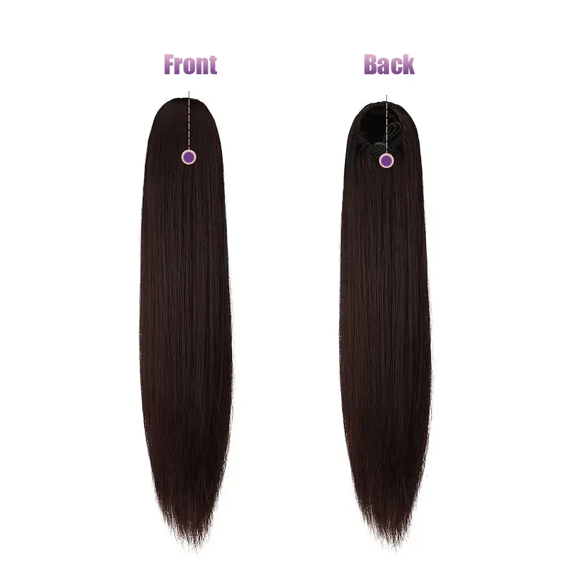 Longas extensões de cabelo rabo de cavalo para mulheres, extensão do cabelo humano remy, cor marrom escuro, cordão reto, #2, desgaste diário