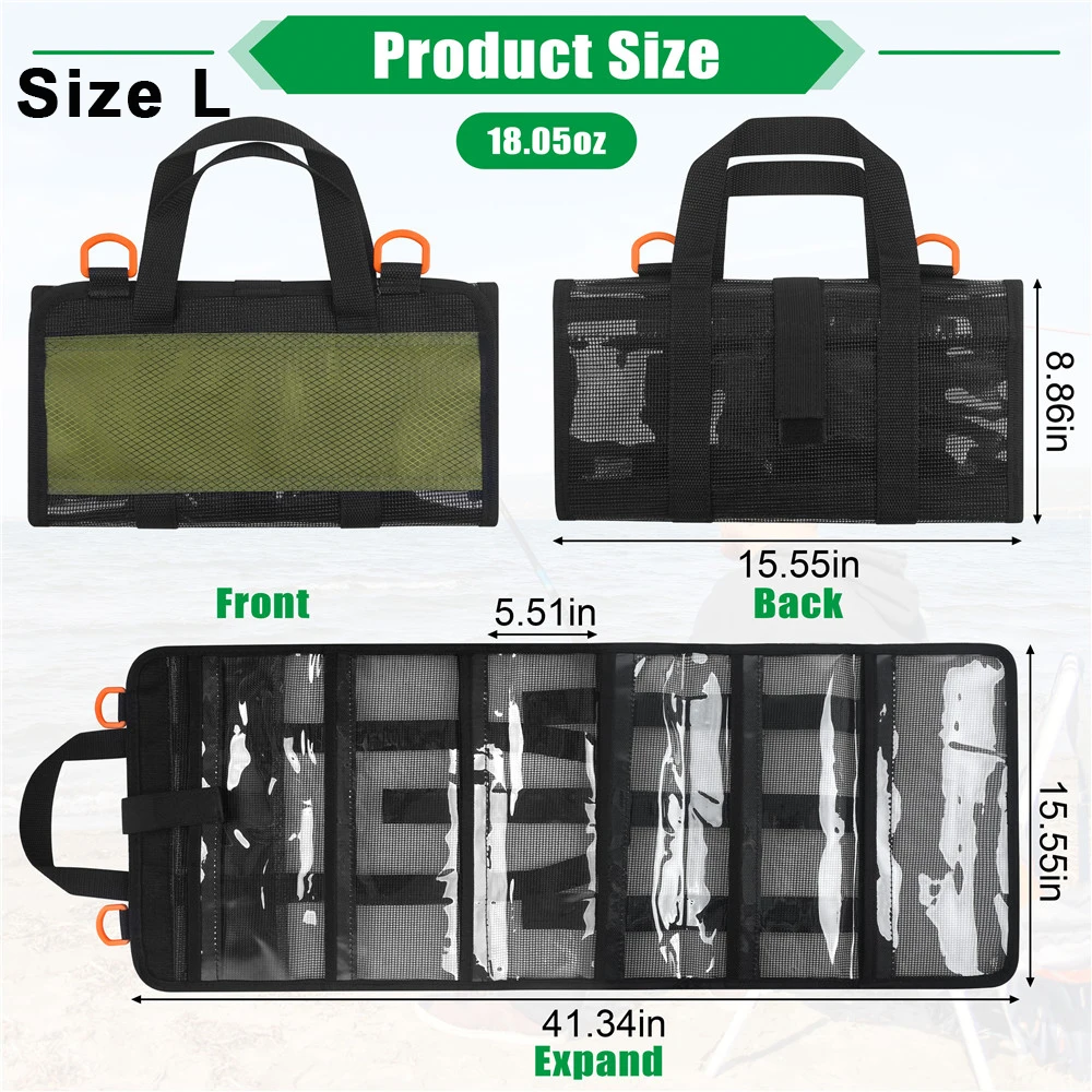 Roll-Up Angelköder-Wickel, langlebige Köder-Tasche, 6 Taschen, PVC-Schutzhülle, Salzwasser-Haken-Abdeckungen, Stoff-Köder-Schutz, Tackle-Box – Detail 2
