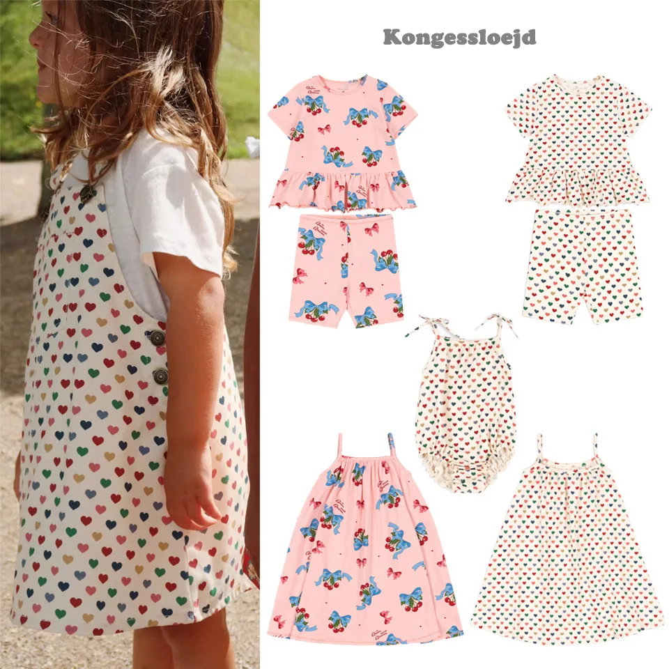 

Konges Slojd SS Baby Girls Cherry T Shirt Shorts Suits Sets Outfits Kids Cotton Clothes Girl Slip Dresses Bodysuits Rompers 1-9Y